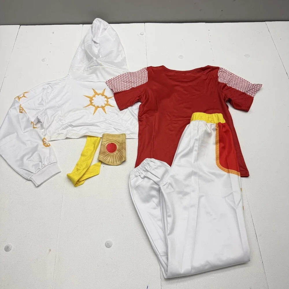 ENQANGE Outfit Set Girls 13-14Y White Red Hoodie T-Shirt Pants 5 Piece Cosplay